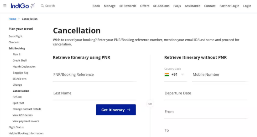 how to cancel indigo flight ticket online