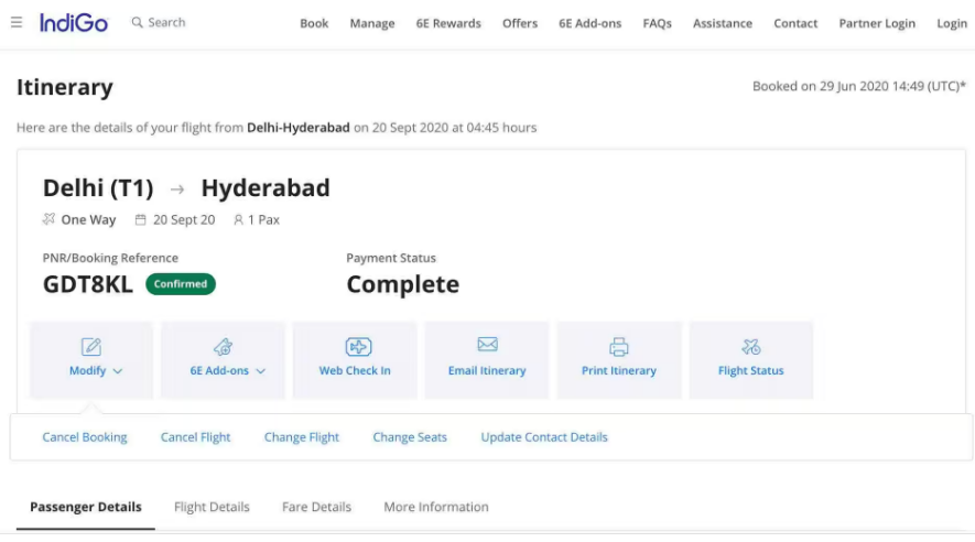 how to cancel indigo flight ticket online