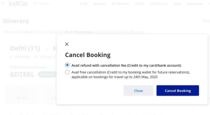 how to cancel indigo flight ticket online